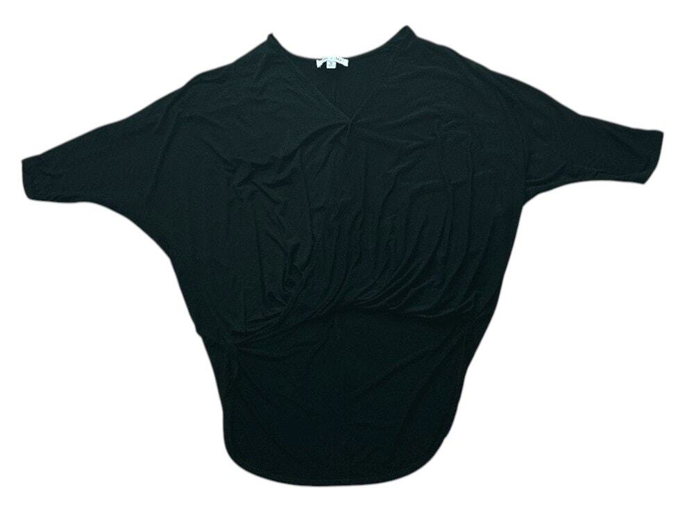 She + Sky Twist-Front Oversized Batwing Sleeve Asymmetrical Hem Black Top Small